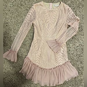 Saints + Secrets Lace and Pleated Long Sleeve Mini Dress